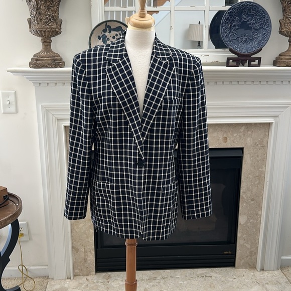 Vintage Ralph Lauren Navy and White Checkered Blazer - Picture 1 of 10
